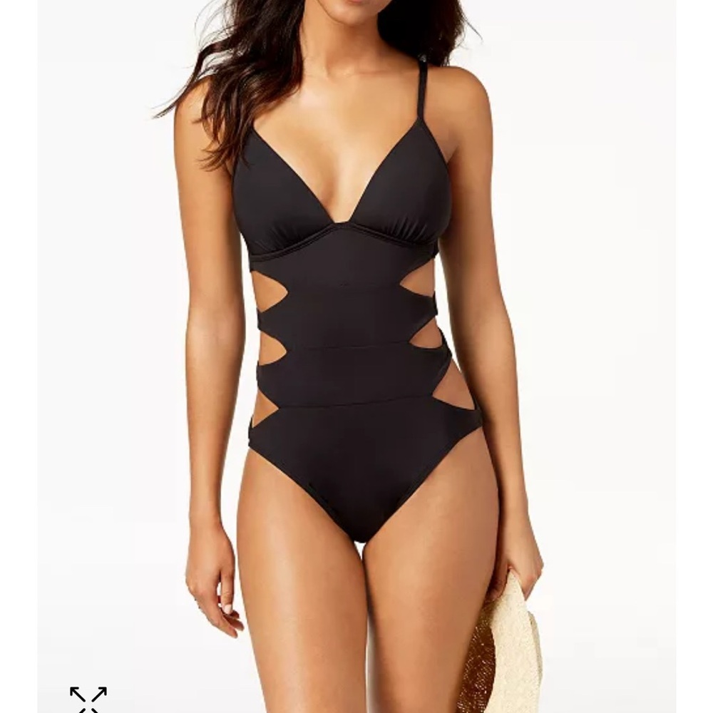 Kenneth Cole Black Cutout One-Piece Swimsuit Tummy Toner
